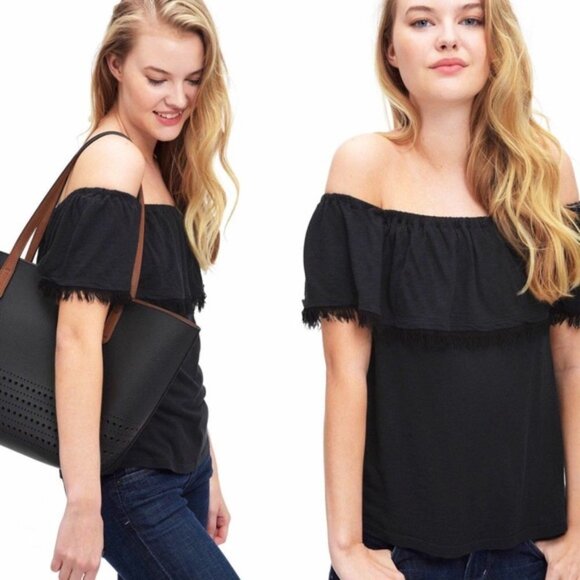 Splendid Black Top Blouse Off the Shoulder Small - Picture 1 of 12
